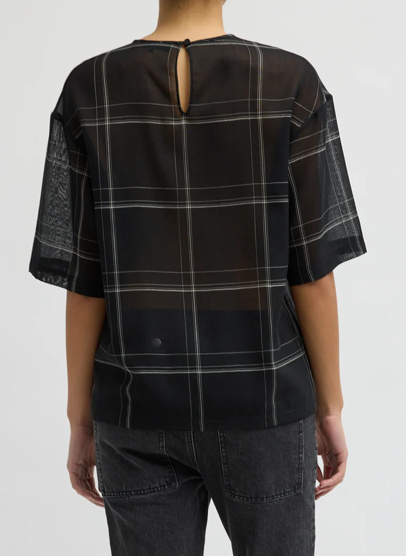 Sheer Wool Gauze Check Easy T - Black Multi