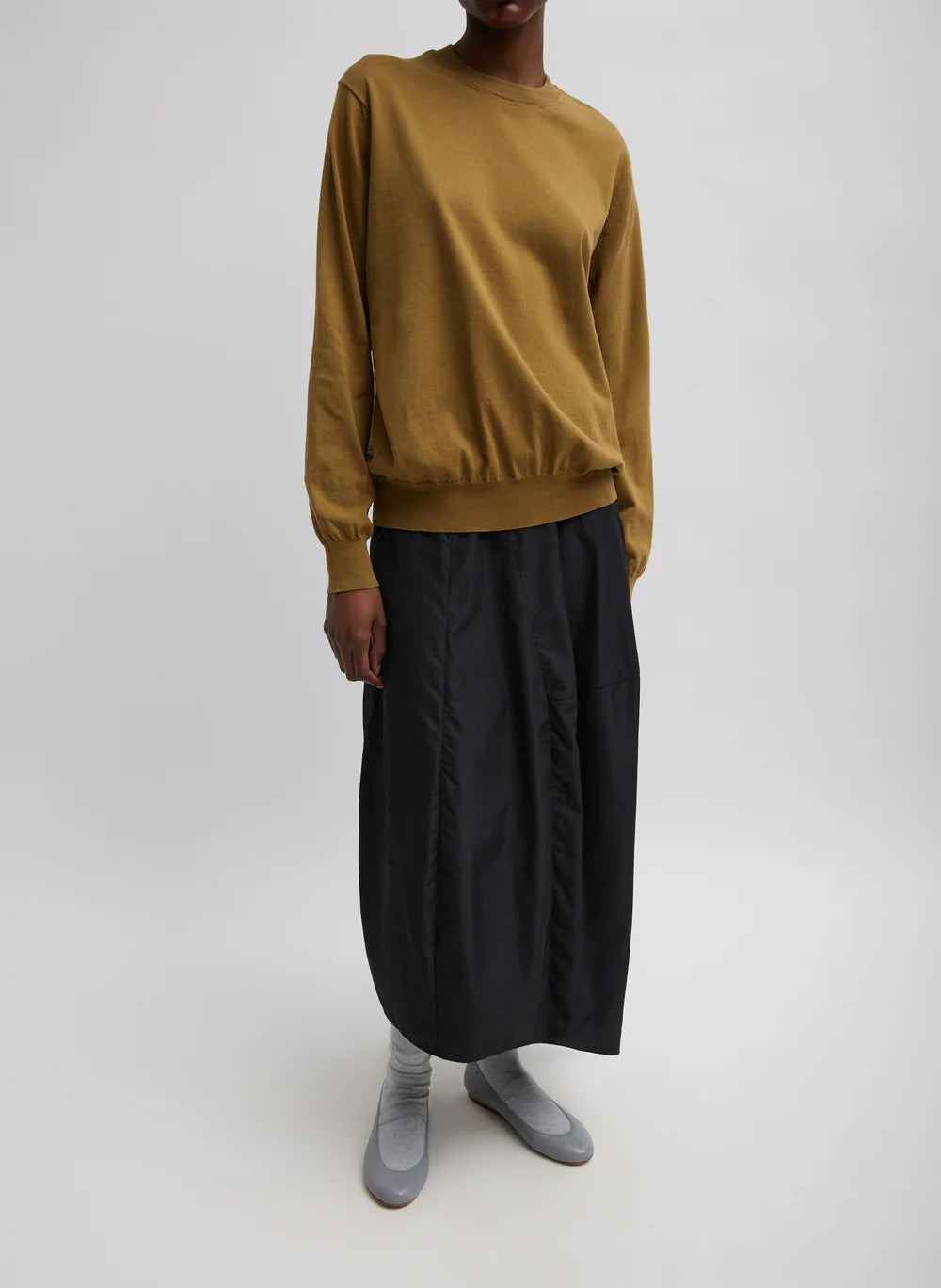 Nylon Asymmetrical Balloon Skirt - Black