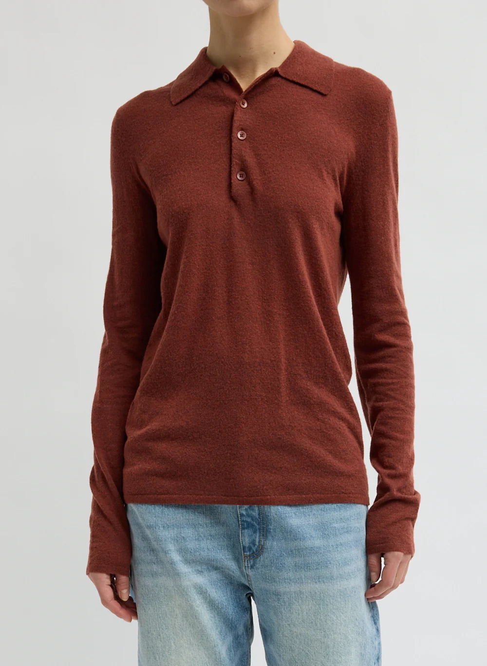 Skinlike Mercerized Wool Soft Sheer Polo - Red Clay