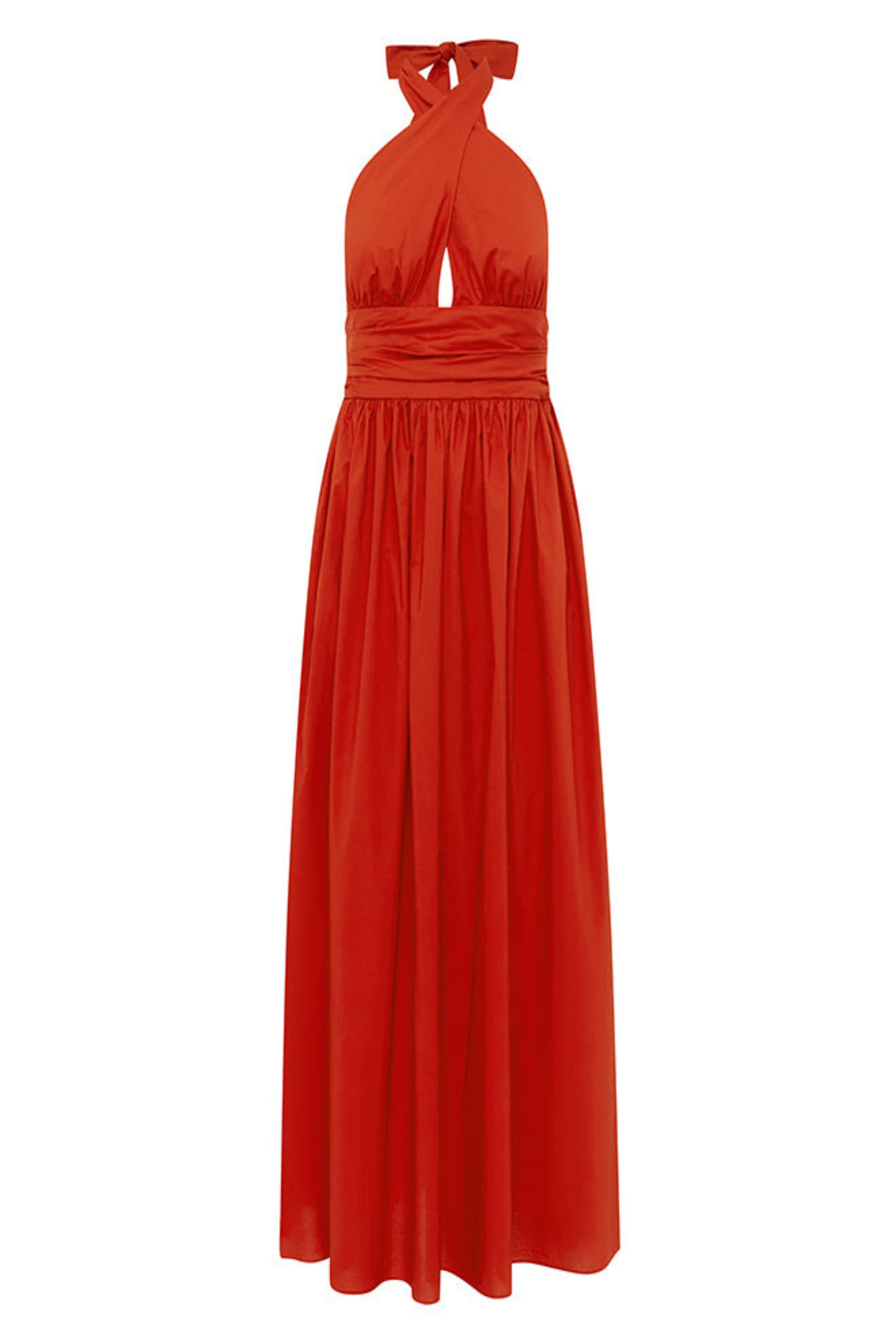 Keyhole Halter Midi Dress in Red