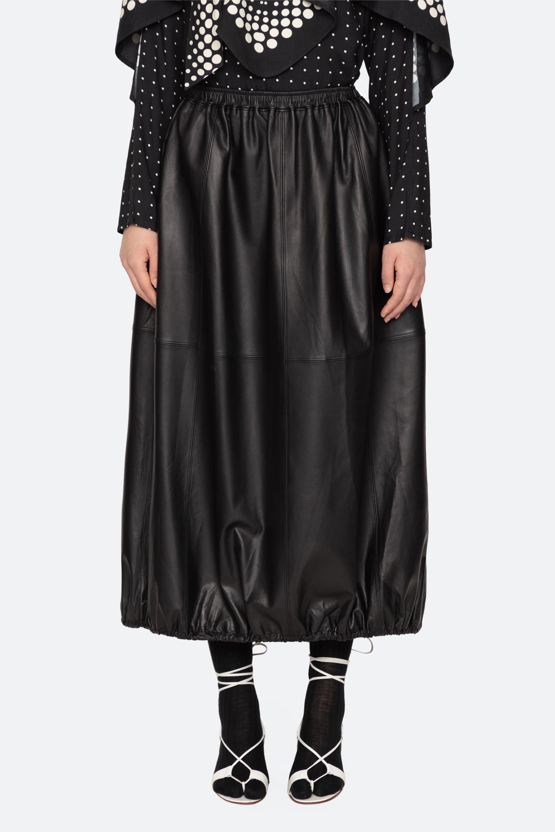 CAITLIN LEATHER MIDI SKIRT (D2)