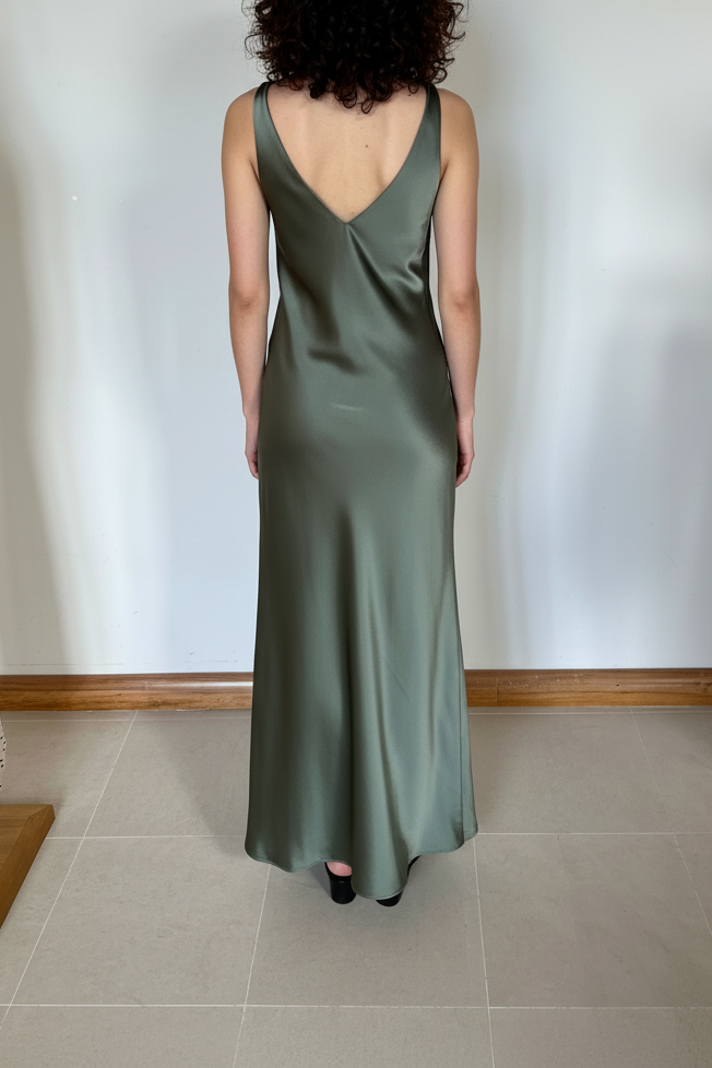 Sage Green Slip Dress Back View - Different Model